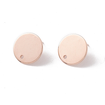 201 Stainless Steel Stud Earring Findings, with 316 Surgical Stainless Steel Pins and Hole, Flat Round, Real Rose Gold Plated, 15mm, Hole: 1.6mm, Pin: 0.7mm