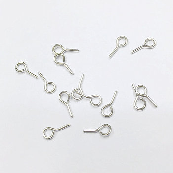 Iron Eye Pin Peg Bails, For Half Drilled Beads, Silver Color Plated, 7~8.5x0.7mm, Hole: 1.2mm, Pin: 0.7mm, about 10000pcs/bag
