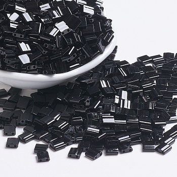 MIYUKI TILA Beads, Japanese Seed Beads, 2-Hole, (TL401) Opaque Black, 5x5x1.9mm, Hole: 0.8mm, about 118pcs/bottle, 10g/bottle