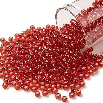 TOHO Round Seed Beads, Japanese Seed Beads, (25) Silver Lined Light Siam Ruby, 8/0, 3mm, Hole: 1mm, about 222pcs/10g