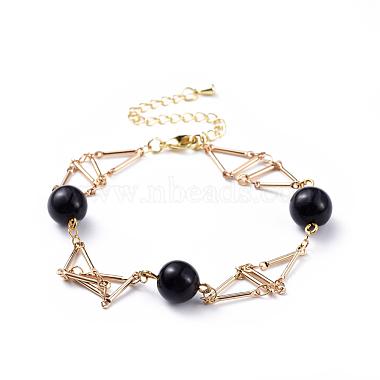 Brass Bar Link Chain Bracelets(BJEW-JB04504)-2