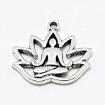 Tibetan Style Alloy Yoga Theme Pendants, Lotus, Cadmium Free & Nickel Free & Lead Free, Antique Silver, 16.5x18x1.5mm, Hole: 1mm(X-TIBE-S301-005AS-NR)