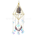 Iron & Natural Amethyst Hanging Suncatchers, with Glass Moon Pendants, for Outdoor & Garden Decor, 440mm(HJEW-F024-02B)
