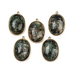 Natural African Turquoise(Jasper) Pendants, 304 Stainless Steel Oval Charms, Real 14K Gold Plated, 22x14.5~15x6.5~8mm, Hole: 1.5mm(X-STAS-F322-15G-04)