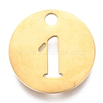 304 Stainless Steel Pendants, Cut-Out, Hollow, Flat Round with Number, Golden, Num.1, 19x1.5mm, Hole: 2.5mm(STAS-F233-01-G)
