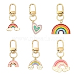 6Pcs Alloy Enamel Pendant Decorations, Rainbow, with Alloy Swivel Clasps, Mixed Color, 48~59mm(HJEW-YW00233)