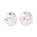 Brass Beads, Hammered Textured Round, Rack Plating, Long-Lasting Plated, Cadmium Free & Lead Free, 925 Sterling Silver Plated, 11x10.5mm, Hole: 1.8mm(KK-C157-18S)