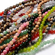Dyed Natural Jade Beads Strands, Round, Mixed Color, about 6mm in diameter, hole: 0.8mm, about 65pcs/strand, 15.5 inch(JB6mm-M)