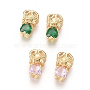 Golden Plated Brass Charms, with Cubic Zirconia, Girl, Mixed Color, 12x7.5x4.5mm, Hole: 1x3mm(ZIRC-L087-025G)