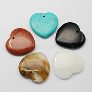 Mixed Gemstone Pendants, Mixed Style, Heart, 34~35.5x34.5~35.5x6.5~8.5mm, Hole: 1.5mm(G-R133-11)