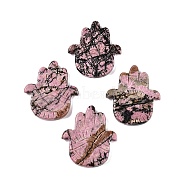 Natural Rhodonite Hamsa Hand with Eye Figurines, for Home Office Desktop Decoration, 56~57x50~51x6~9mm(DJEW-N003-04G)