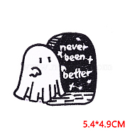 Halloween Computerized Embroidery Cloth Iron on/Sew on Patches, Word Costume Accessories, Ghost Pattern, 54x49mm(PATC-PW0002-01I)