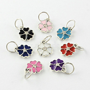 Enamel Style Flower Alloy Rhinestone Charms, with Iron Findings, Antique Silver, Mixed Color, 13.5x11x3mm, Hole: 6mm(ENAM-S085-M)