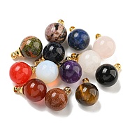 Natural & Synthetic Mixed Gemstone Perfume Bottle Pendants, with 304 Stainless Steel Findings, Round, Mixed Dyed and Undyed, 25x16mm, Hole: 2mm(G-K338-22G)