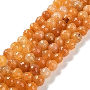 Natural Agate Beads Strands, Dyed & Heated, Faceted, Round, Orange, 10mm, Hole: 0.8mm, about 37pcs/strand, 14.96''(38cm)(G-M437-C01-01G)