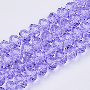 Baking Paint Glass Beads Strands, Faceted Rondelle, Lilac, 3x2.5mm, Hole: 0.9mm, about 139pcs/Strand, 14.17 inch(36cm)(X-EGLA-Q120-A-B01)