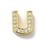 Brass Micro Pave Cubic Zirconia Beads, Lead Free & Cadmium Free, Long-Lasting Plated, Real 18K Gold Plated, Letter U, 12x10.5x5mm, Hole: 9x2mm(KK-H487-25G-21)