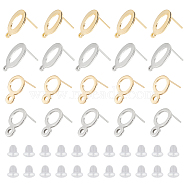40Pcs 4 Style 201 Stainless Steel Stud Earring Findings, with Horizontal Loops and 316 Stainless Steel Pin, Ring & Oval, with 50Pcs Plastic Ear Nuts, Golden & Stainless Steel Color, 14x9~9.5mm, Hole: 1~2.1mm, Pin: 0.7mm, 10Pcs/style(STAS-DC0009-81)