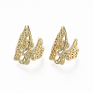 Brass Cuff Earrings, Nickel Free, Butterfly, Real 18K Gold Plated, 17x9mm(EJEW-R114-019G-NF)