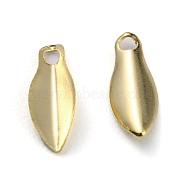 Brass Charms, Long-Lasting Plated, Leaf, Real 24K Gold Plated, 9x3.5x1.5mm, Hole: 1mm(KK-Z007-12G)