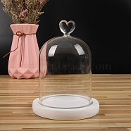 Heart Shaped Top Clear Glass Dome Cover, Decorative Display Case, Cloche Bell Jar Terrarium with Wood Base, White, 90x140mm(BOTT-PW0003-001B-B01)