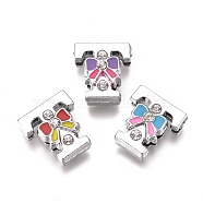 Alloy Enamel Letter Slide Charms, with Clear Cubic Ziconia, Cadmium Free & Lead Free, Initial Letters Style with Bowknot, Letter.T, T: 12.5x11.5x5.5mm, Hole: 1.5mm(X-PALLOY-K241-T)