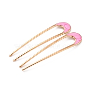 Alloy Enamel Hair Forks, U-shaped, Vintage Decorative for Hair Diy Accessory, Golden, Deep Pink, 101.5x21x3mm(MRMJ-P013-A02)
