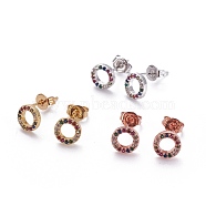 Brass Micro Pave Cubic Zirconia Stud Earrings, with Brass Ear Nuts, Ring, Colorful, Mixed Color, 7x2mm, Pin: 0.7mm(EJEW-F198-12)