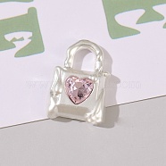 Alloy Rhinestone Charms, Matte Silver Color, Lock, Light Rose, 19x13mm(FIND-PW0025-16D)