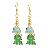Alloy Enamel Frog Dangle Earrings with Iron Earring Pins for Women, Light Sky Blue, 65x17mm(EJEW-JE05421-03)