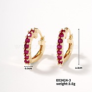 Heart-shaped Diamond Inlaid Hoop Earrings, Simple European and American Style, Golden, Red, 20x3mm(XW0736-5)