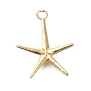 Rack Plating Brass Pendant, Lead Free & Cadmium Free, Starfish, Real 18K Gold Plated, 25x20x3.5mm, Hole: 2.5x2mm(KK-M079-11G)