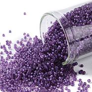 TOHO Round Seed Beads, Japanese Seed Beads, (928FM) Purple Lined Amethyst Matte, 15/0, 1.5mm, Hole: 0.7mm, about 15000pcs/50g(SEED-XTR15-0928FM)