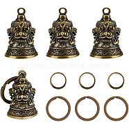 DIY Keychain Making Finding Kit, Including Brass Bell Pendants, Iron Split Key Rings, Antique Golden & Golden, 8Pcs/bag(DIY-FH0004-77)