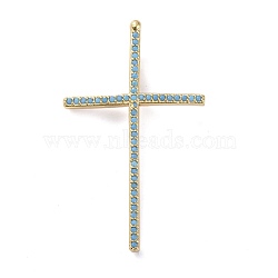 Brass Micro Pave Cubic Zirconia Pendants, Cross, Sky Blue, Golden, 37x22.5x2mm, Hole: 1.5x4mm(ZIRC-G157-16G-03)