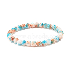 Natural White Jade Round Beaded Stretch Bracelet, Gemstone Jewelry for Women, Sandy Brown, Inner Diameter: 2-1/4 inch(5.6cm), Beads: 6.5mm(BJEW-JB07968-03)