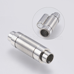 304 Stainless Steel Magnetic Clasps with Glue-in Ends, Frosted, Column, Stainless Steel Color, 24x7mm, Hole: 4mm(STAS-F139-070P)