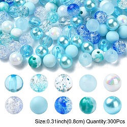 300Pcs 10 Styles Mixed Styles Acrylic Beads, Round, Deep Sky Blue, 8x7~7.5mm, Hole: 1.8~2mm, 30pcs/style(MACR-YW0002-99B)