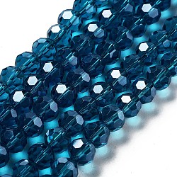 Electroplate Transparent Glass Beads Strands, Faceted, Round, Pearl Luster Plated, Teal, 10mm, Hole: 1.2mm, about 65~69pcs/strand, 23.03~24.49 inch(58.5~62.2cm)(EGLA-A035-T10mm-A12)