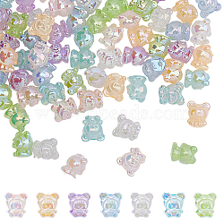 70Pcs 7 Colors UV Plating Rainbow Iridescent Acrylic Beads, Baby Girl with Bear Clothes, Mixed Color, 17.5x16.5x14mm, Hole: 3.5mm, 10pcs/color(PACR-DC0001-03)