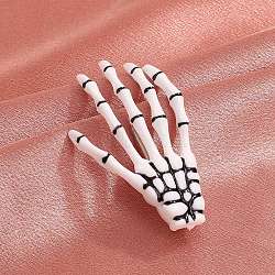 Acrylic Alligator Hair Clips, Gothic Halloween Skeleton Hand Hair Accessories for Women, with Iron Findings, White & Black, 70x40mm(SKUL-PW0004-02K)