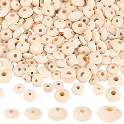 Elite 250Pcs 5 Styles Unfinished Wood Rondelle Beads, Large Hole Beads, Undyed, Beige, 11.6~17.5x5.5~10mm, Hole: 3~6mm, 50pcs/style(WOOD-PH0002-95)