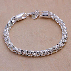 Trendy Brass Wheat Chain Bracelets, with Lobster Clasps, Silver Color Plated, 195mm(BJEW-BB12477)