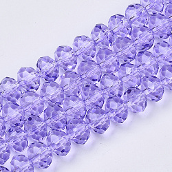 Baking Paint Glass Beads Strands, Faceted Rondelle, Lilac, 3x2.5mm, Hole: 0.9mm, about 139pcs/Strand, 14.17 inch(36cm)(X-EGLA-Q120-A-B01)