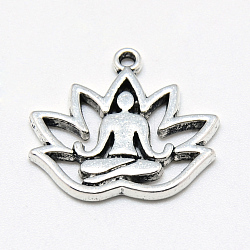 Tibetan Style Alloy Yoga Theme Pendants, Lotus, Cadmium Free & Nickel Free & Lead Free, Antique Silver, 16.5x18x1.5mm, Hole: 1mm(X-TIBE-S301-005AS-NR)