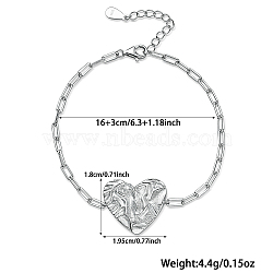 Rhodium Plated 925 Sterling Silver Cable Chains Bracelets, Heart Link Bracelets for Women, Platinum, 6-1/4 inch(16cm)(UH9338-2)