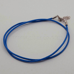 Leather Cord Necklace Making, with Brass Lobster Claw Clasps and Brass Tail Chains, Blue, 18~18.5 inch(MAK-F002-05)