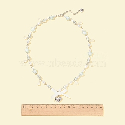 Alloy Heart with Word Pendant Necklace, Plastic Imitation Pearl & Star Acrylic & Teardrop Glass Beaded Chains Exquisite Necklace for Women, Cornflower Blue, 19.53 inch(49.6cm)(NJEW-FZ00004-13)