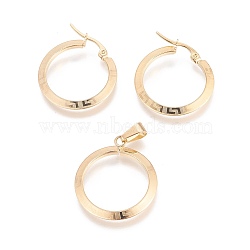304 Stainless Steel Pendants and Hoop Earring Jewelry Sets, Ring, Golden, Earring: 25.5x25x2mm; Pin: 0.6mm; Pendant: 28.5x25x2mm, Hole: 3x6.5mm(SJEW-L140-E02-G)