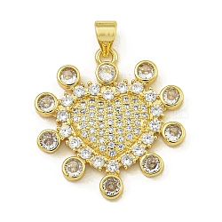 Rack Plating Brass Pave Cubic Zirconia Pendants, Lead Free & Cadmium Free, Real 18K Gold Plated, Real 18K Gold Plated, 26.5x24.5x3.5mm, Hole: 4.5x3.5mm(KK-U029-07G)